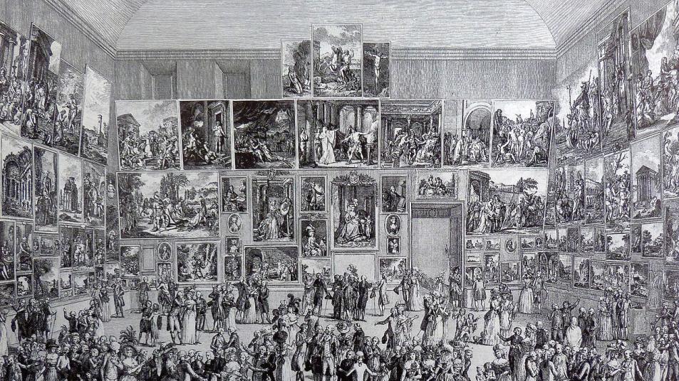 Le Salon de 1787 au Louvre, gravure de Pietro Antonio Martini.