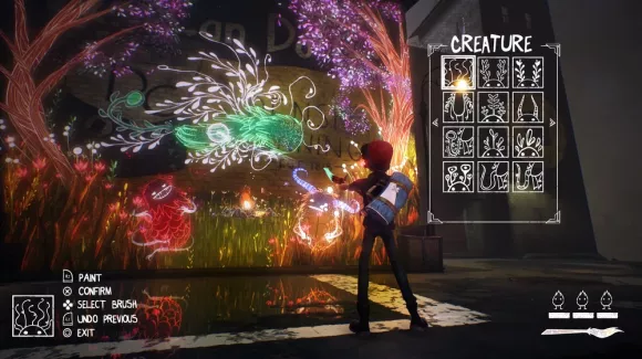 Concrete Genie (Pixelpolus, 2019) un jeu qui permet de décorer la ville de graffitis animés ;  source : https://concretegenie.fandom.com/wiki/Concrete_Genie_Wiki